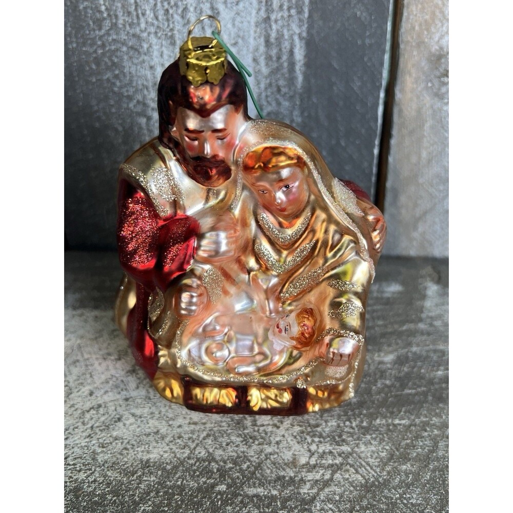 Holy Family Nativity Scene Blown Glass Christmas Ornament